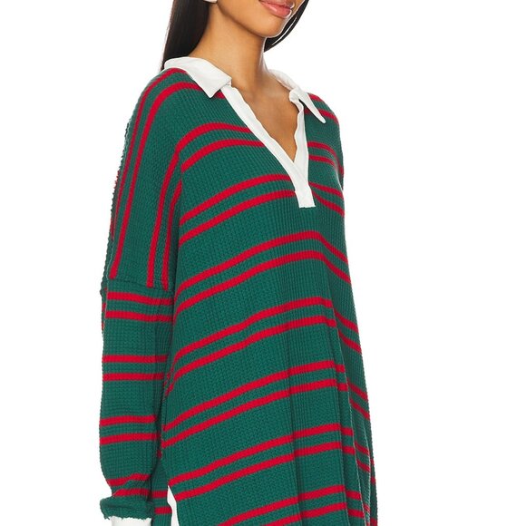 Free People x We The Free People Striped Travis Polo  Green Combo XS - Picture 2 of 6